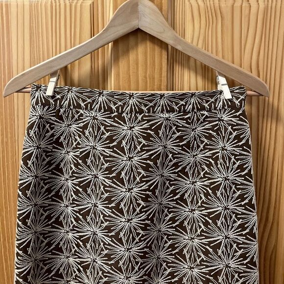 Zanella tan brown white Betty embroidered pattern pencil midi skirt 6 - Picture 2 of 8